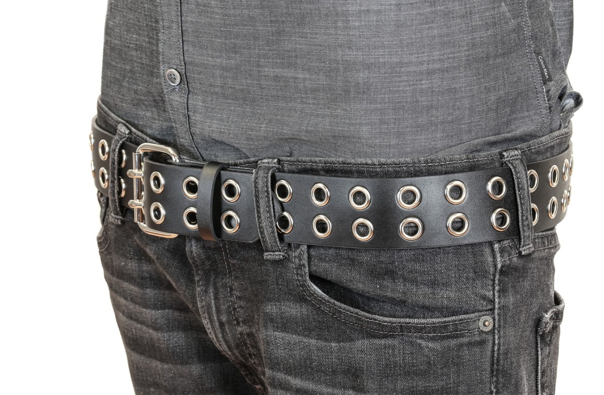Y2K Black Grommet Belt Double Row Eyelet Punk Goth Emo Grunge Size M/L Womens Belts for Jeans Double Grommet Grunge Emo Goth Punk  main image 4