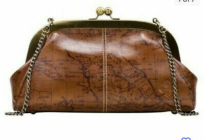 PATRICIA NASH MIA LEATHER rust riot map pattern FRAME SATCHEL & Crossbody NEW