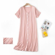 Women's Nightgown Short Sleeve Nightshirt Button Down Nightwear Long Shirt Dress