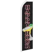 Happy Hour Swooper Flutter Feather Advertising Bars Drinks Beverage Banner Flag
