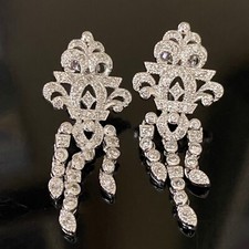 925 Sterling Silver White Clear CZ Cubic Zirconia Fancy Dangle Post Earrings