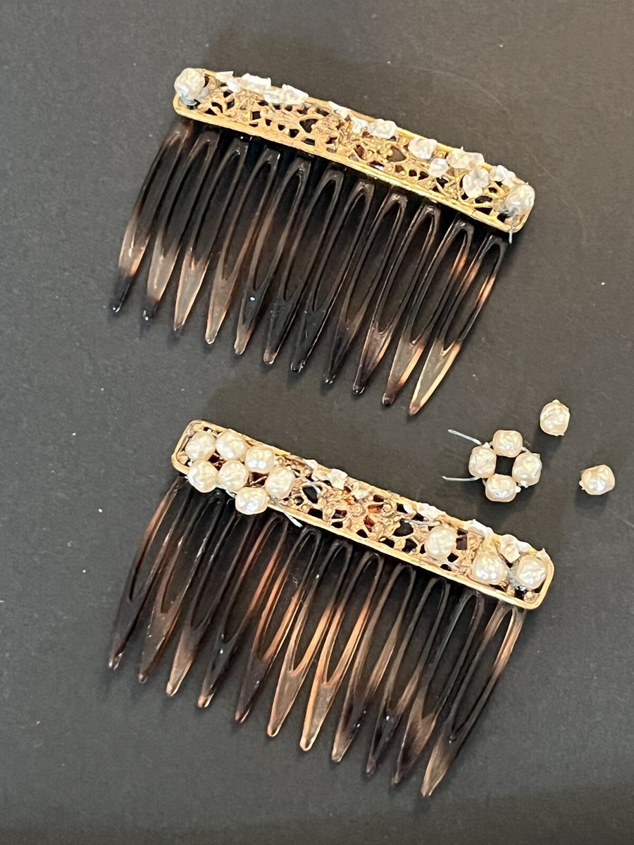 Vintage Pair signed Miriam Haskell Faux Baroque Pearl Hair 