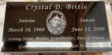 Granite Memorial Headstone Etched Jet Black Flat Marker 24" x 12" x 4" w/ Photo