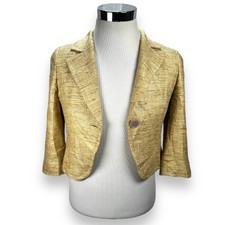 Marella Womens Blazer Jacket Beige Gold One Button 100% Silk Collar Italy 4