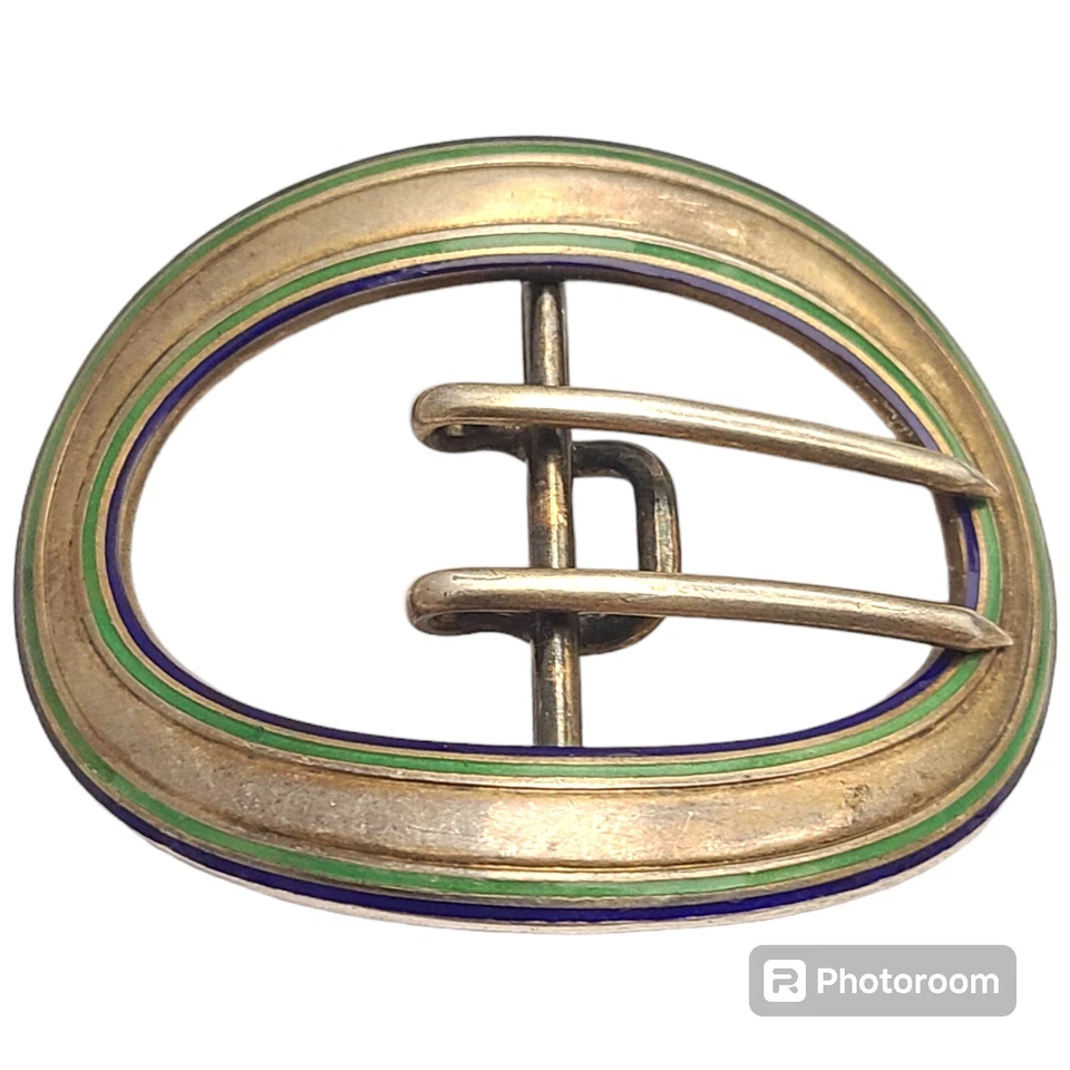 ANTIGUA HEBILLA DE PLATA ESTERLINA Y ESMALTE EDUARDIANA WILLIAM B. KERR Foto 3 de 4