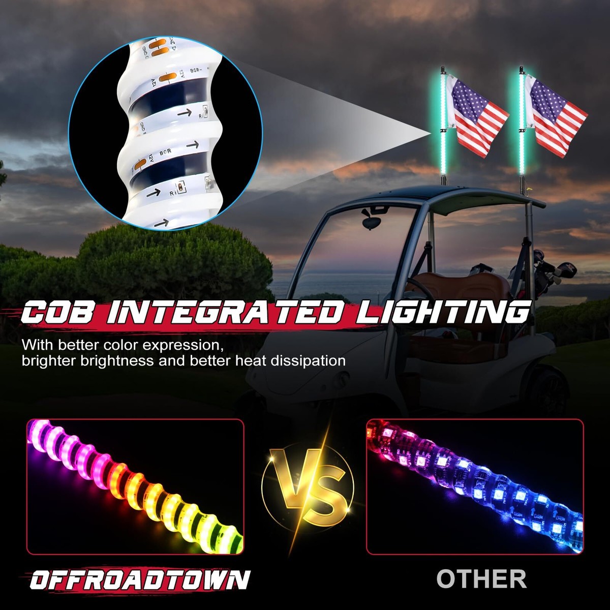 Nilight 2Pcs 6FT Spiral RGB Led Whip Light With Spring Base Chasing Rf Remote Control Lighted Antenna Whips Can Am Atv Utv Rzr Polaris Dune Buggy Offroad