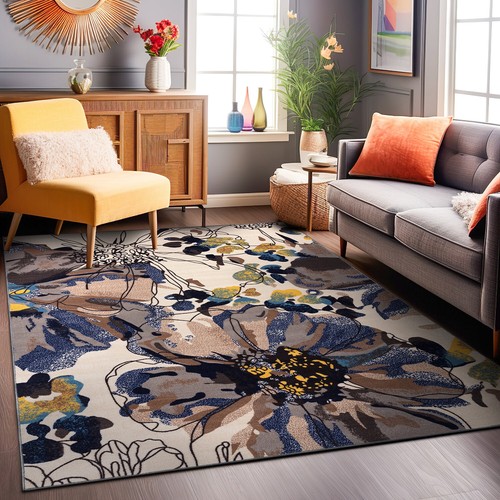 Rugshop Area Rug Modern Bright Flowers Non-Slip Rugs for Bedroom Living Room Rug - Picture 5 of 34