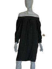 GUCCI  Perfect Off-the-Shoulder Little Black Shift Dress  3/4 Balloon Sleeves 46