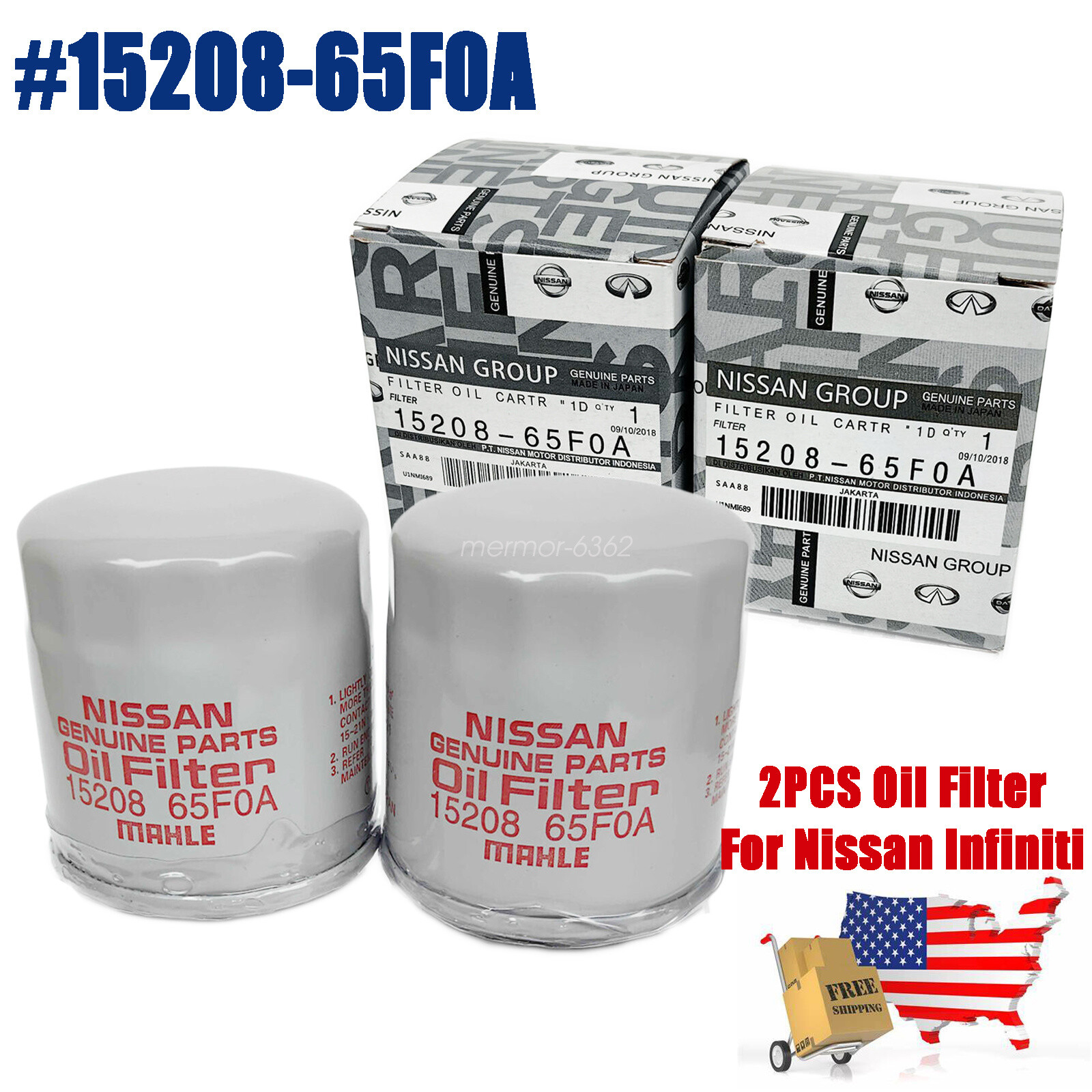 Genuine Nissan OEM 2-Pack Oil Filter 15208-65F0A for Infiniti & Nissan Models