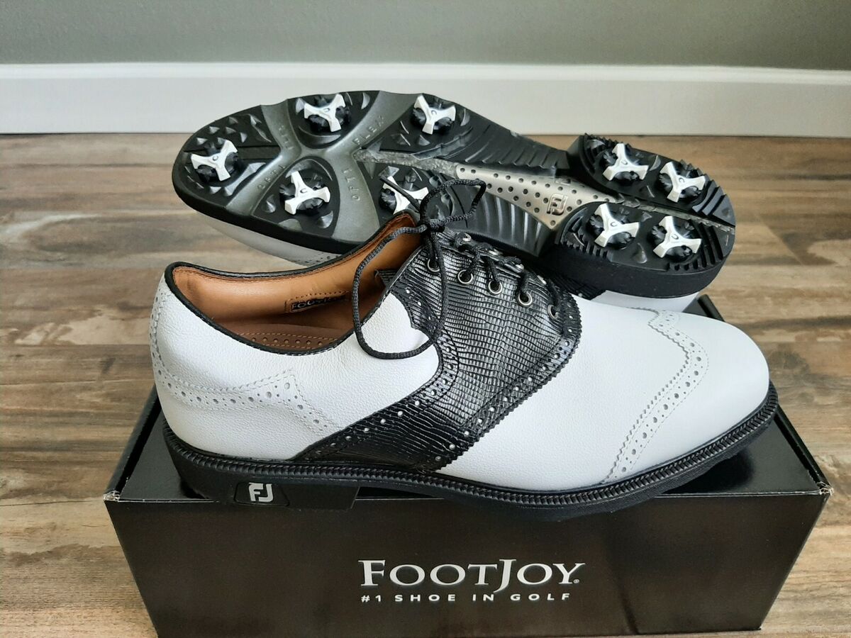 NEW Custom Footjoy FJ ICON Mens Golf Shoes WH/BLK Lizard NEW Custom Footjoy FJ ICON Mens Golf Shoes WH/BLK Lizard