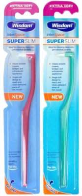 2 x Wisdom Interspace Super Slim Zahnbürste Extra Soft Zahnbürste Grün / Rot