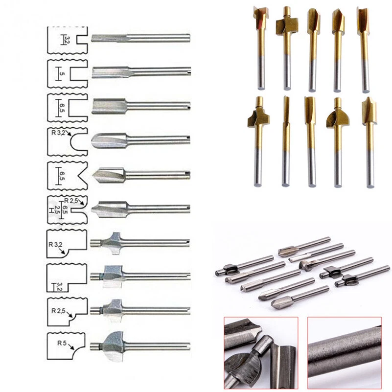 10Pcs 3mm Titanium Mini Hss Router Bits Set For Dremel Rotary Tool Accessories - Image 3 of 4