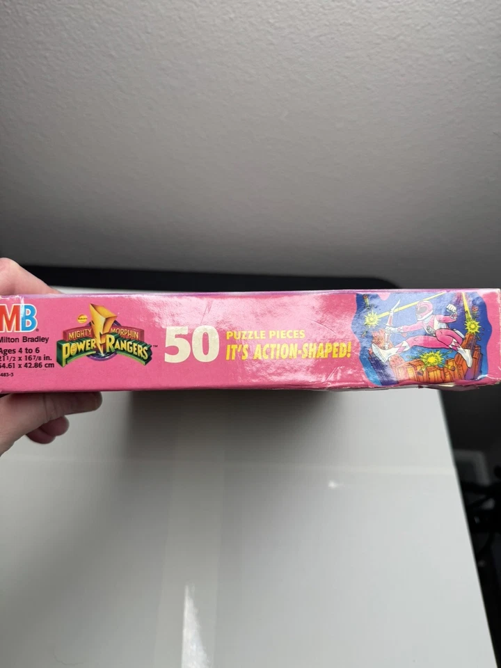 Puzzle MB Mighty Morphin Power Rangers 1994 rosa en forma de acción 50 piezas nuevo sello Foto 3 de 4