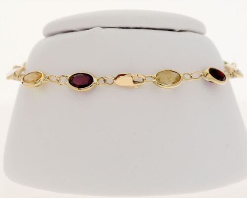 Natural Garnet Citrine Peridot Amethyst+CZ Bracelet 9.25CT 14K YG 7 3/16” Long - Picture 3 of 7