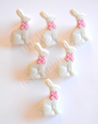 6 White Chocolate Easter Bunny Shank Back Craft Embellishments / 1'' / Candy