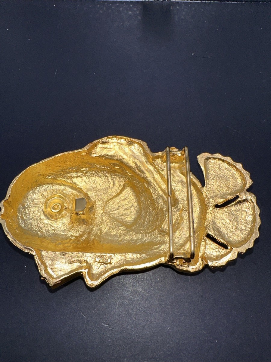 Mimi Di N 1989 Vintage Koi Fish Gold Tone Belt Buckle Set Mimi Di N Vintage Gold Tone Koi Fish Goldfish Green Black  main image 4