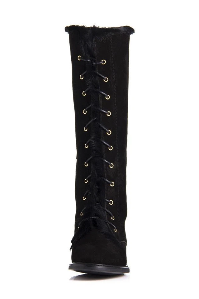 Bota Studio Pollini Gruppo Asburgo Negra Gamuza Corbata Cremallera Piel Cálida Hasta la Rodilla Nueva Foto 2 de 4