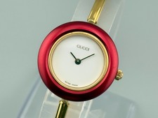  Excellent Gucci Change Bezel Watch 11/12.2 Gold Plated Red Bezel Auth
