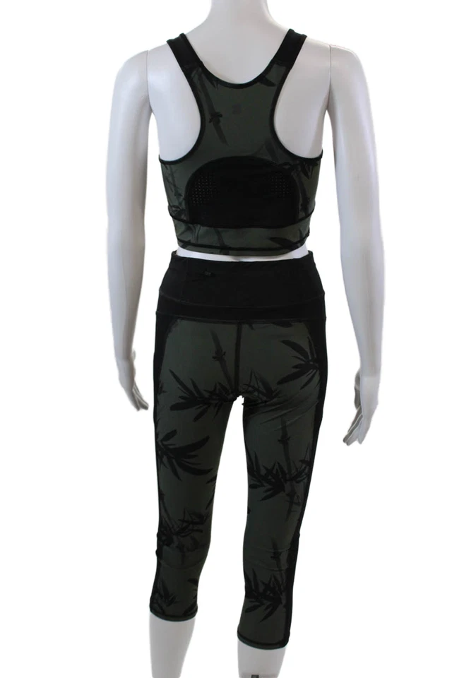 Sweaty Betty 女式大圆领抽象运动文胸打底裤套装绿色 S 码 — 第 4/4 张图片