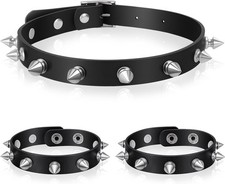 3 Pcs Spiked Choker, Spiked Collar, Black Studded Necklace, Leather