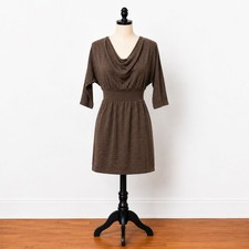 Express Scoop Neck Midi Dress Wool Brown XS Women's Date Night 3/4 Sleeve #256