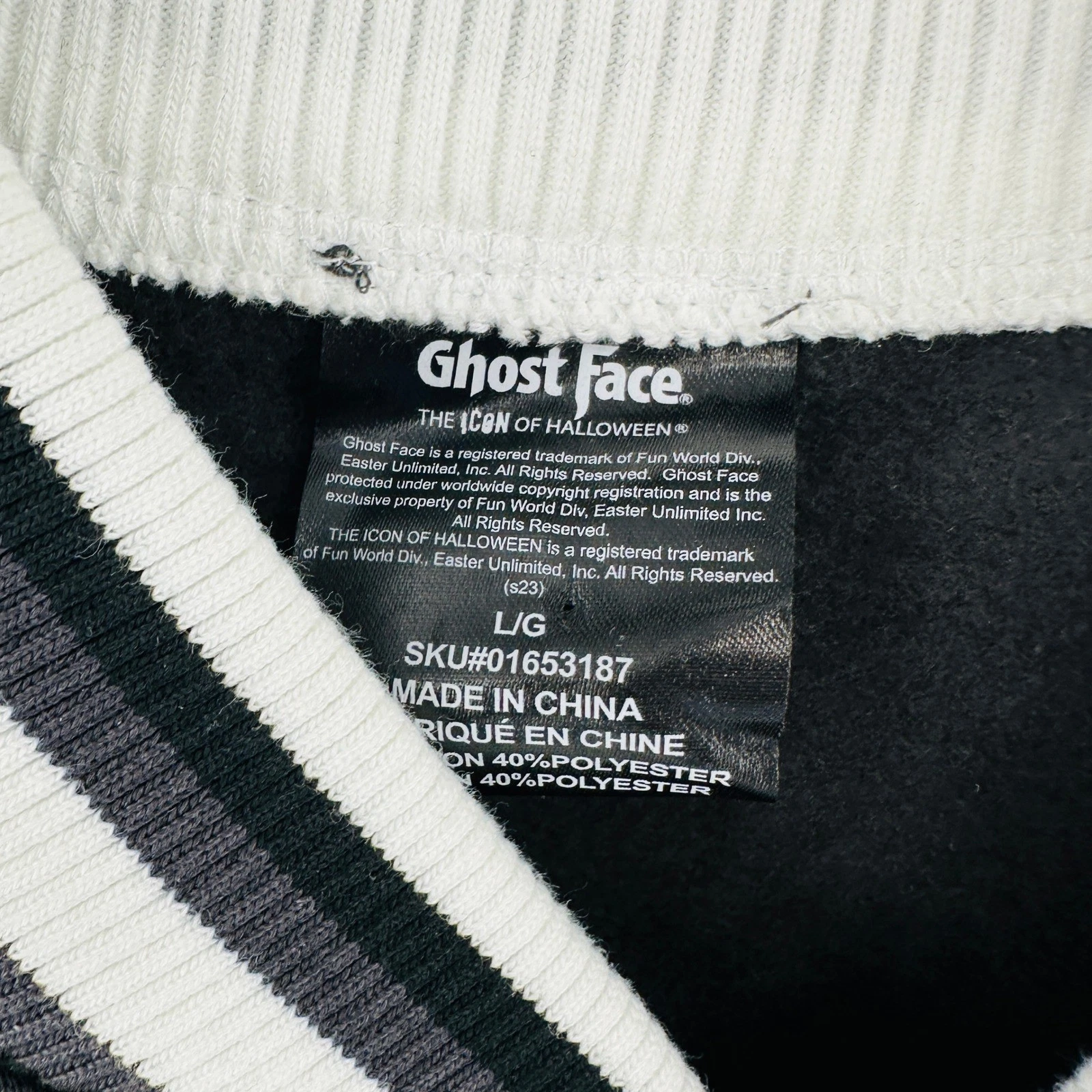 GhostFace Scream Varsity Jacket Mens L Black White Embroidered Scary Movie Y2K - product detail image 3