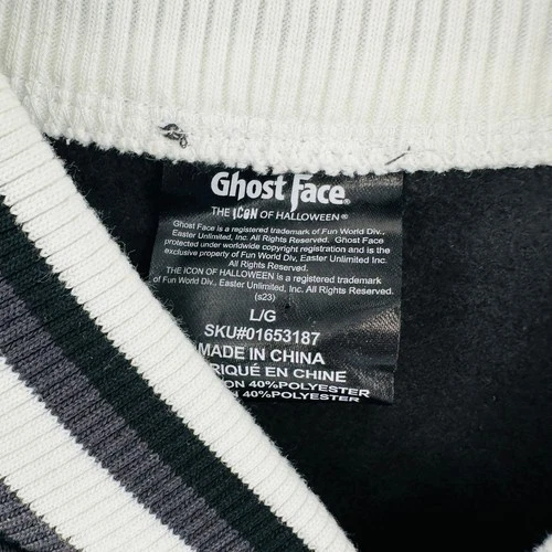 GhostFace Scream Varsity Jacket Mens L Black White Embroidered Scary Movie Y2K image 3