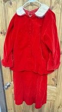 Vintage Red Velour Skirt Suit Womens Small Knit Collar Retro Holiday Cottagecore