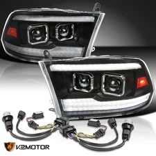 Fits 2009-2024 Ram 1500 Black LED Switchback Signal Lamps Projector Headlights