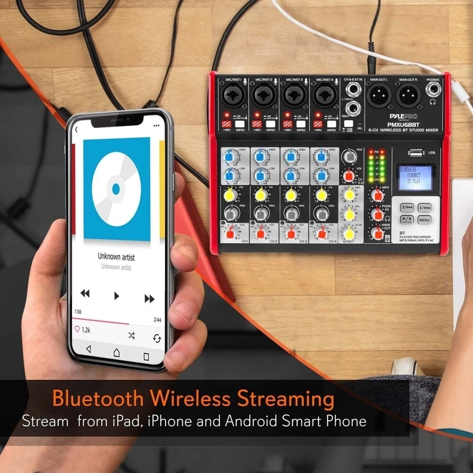 Pyle 6Ch Digital Mixer Pro Audio Bluetooth DJ Console & 3.49lbs Weight - Image 4 of 4