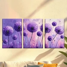 3pcs Purple Flower Painting on Canvas  Wall Art Canvas Framed 50x70cm