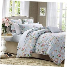 King Size Duvet Cover Set Blue Vintage Botanical Flower Printed 3pc-King Blue2