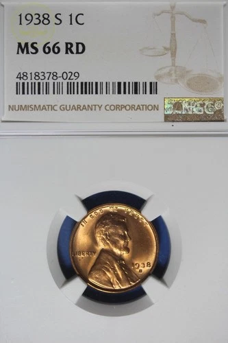 1938 S- NGC 1C MS66RD LINCOLN WHEAT CENT #B50929