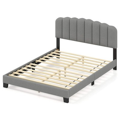 Doppelbett Leinen gepolstertes Plateaubett mit verstellbarem gewelltem getuftetem Kopf