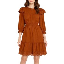 Universal Thread Rust Lace Midi Dress Smocked Waist Long Sleeve Size M