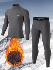 Men Winter Fleece Lined Base Layer Tops Thermal Long Johns Bottom Underwear Set