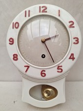 Retro 1950's SMITHS ENFIELD bakelite kitchen wall clock with pendulum WHITE RED