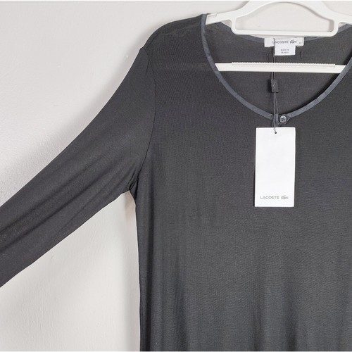 Lacoste Women's Large Long Sleeve Nightgown Sleep Shirt Silk Pajamas Nightie 42 - Picture 3 of 8