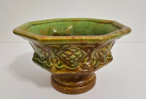 Vintage Haeger Pottery Footed Pedestal Ceramic Octagon Planter Vase Bottom Stamp