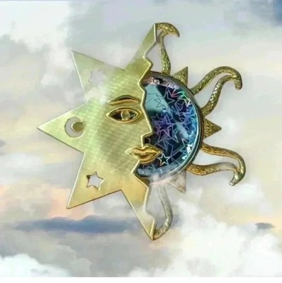 Jonett Jewelry Sun, Moon & Stars Brooch 1980s Modernist Abstract -
