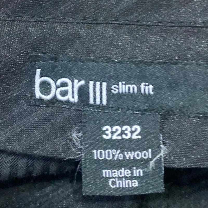 Pantalones de vestir Bar III 100 % lana para hombre negros calce ajustado pierna recta talla 32 Foto 4 de 4