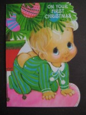 1970s vintage greeting card Hallmark diecut CHRISTMAS Baby's 1st Christmas