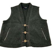 Woolrich Wms L Vest Dark Green Fleece Collar Zip Pockets Toggle Cabincore USA