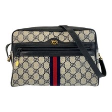 GUCCI vintage Web Stripe 24 02 005 Shoulder Bag Pochette Gray GG Supreme Canvas