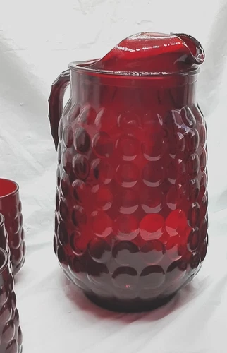 Vintage Anchor Hocking · Bubble Ruby · Ice Lip Pitcher · 64 oz.