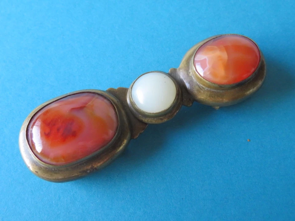 GANCHO DE CINTURÓN CHINO NARANJA ÁGATA, VIDRIO BLANCO Y BRONCE --- QING Foto 3 de 4