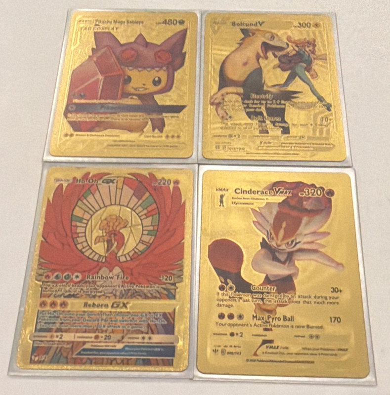 Pokémon TCG Gold Foil Holo Full Art 4-Card Lot TAG COSPLAY Pikachu Ho-Oh EN