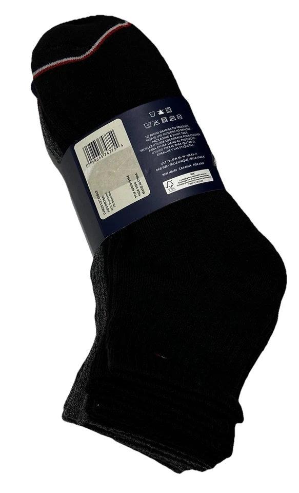 Tommy Hilfiger 6 pares de calcetines acolchados corte cuarto negro/gris bandera logotipo Foto 3 de 4
