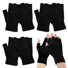 4 Pairs Fingerless Gloves Winter Knitted Half Finger Touchscreen Warm Stretchy