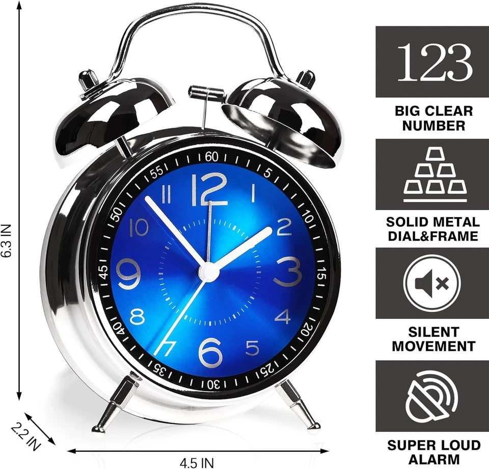 Super Loud Alarm Clock for Heavy Sleepers Adults,Twin Bell Retro 4 Inch Silent - Image 2 of 4